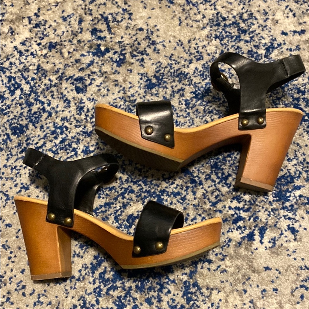 Soda Black Ankle Strap Platforms